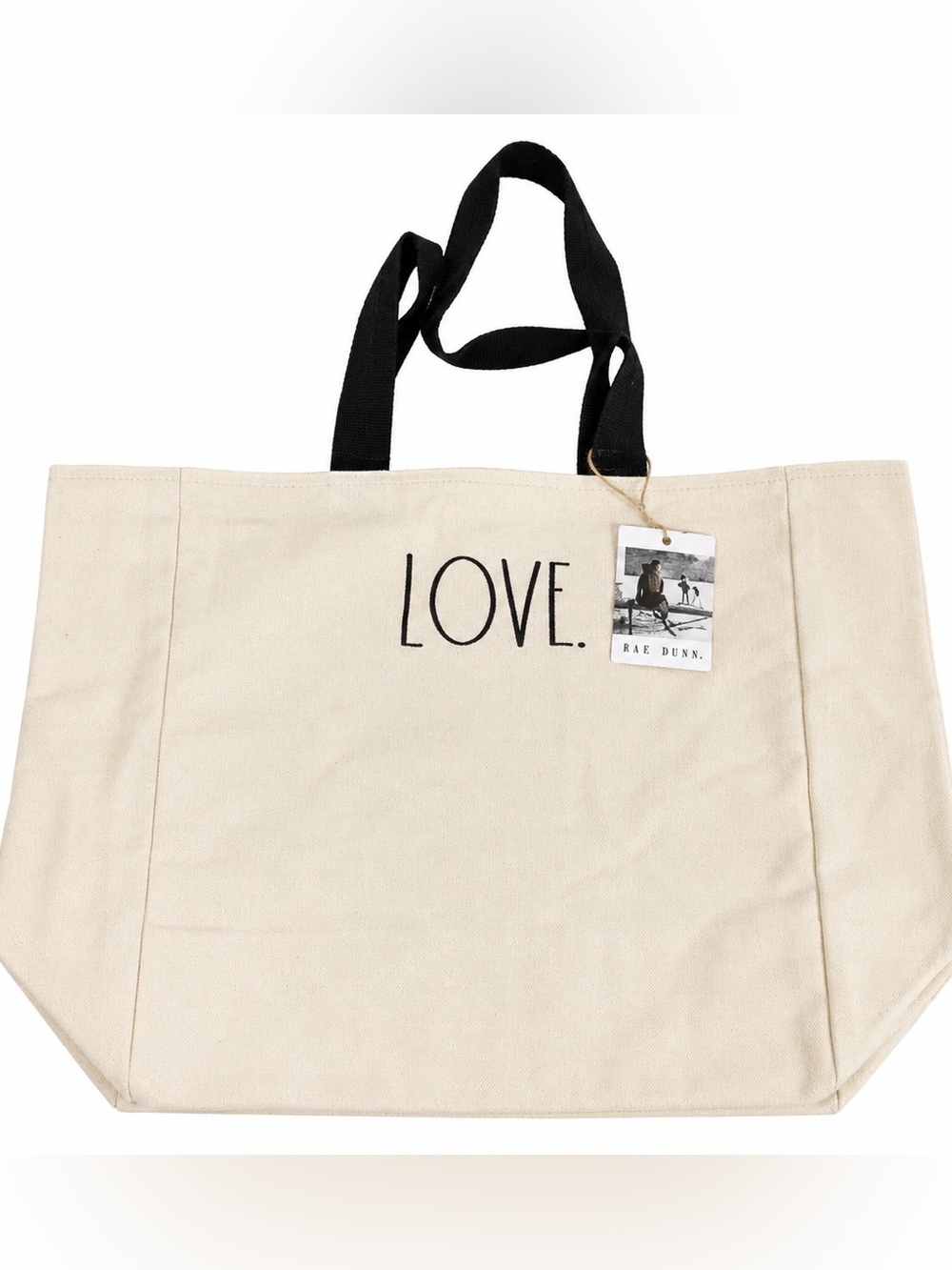 Rae Dunn LOVE Canvas Tote Bag | Black Cream Large Shopper | NWT